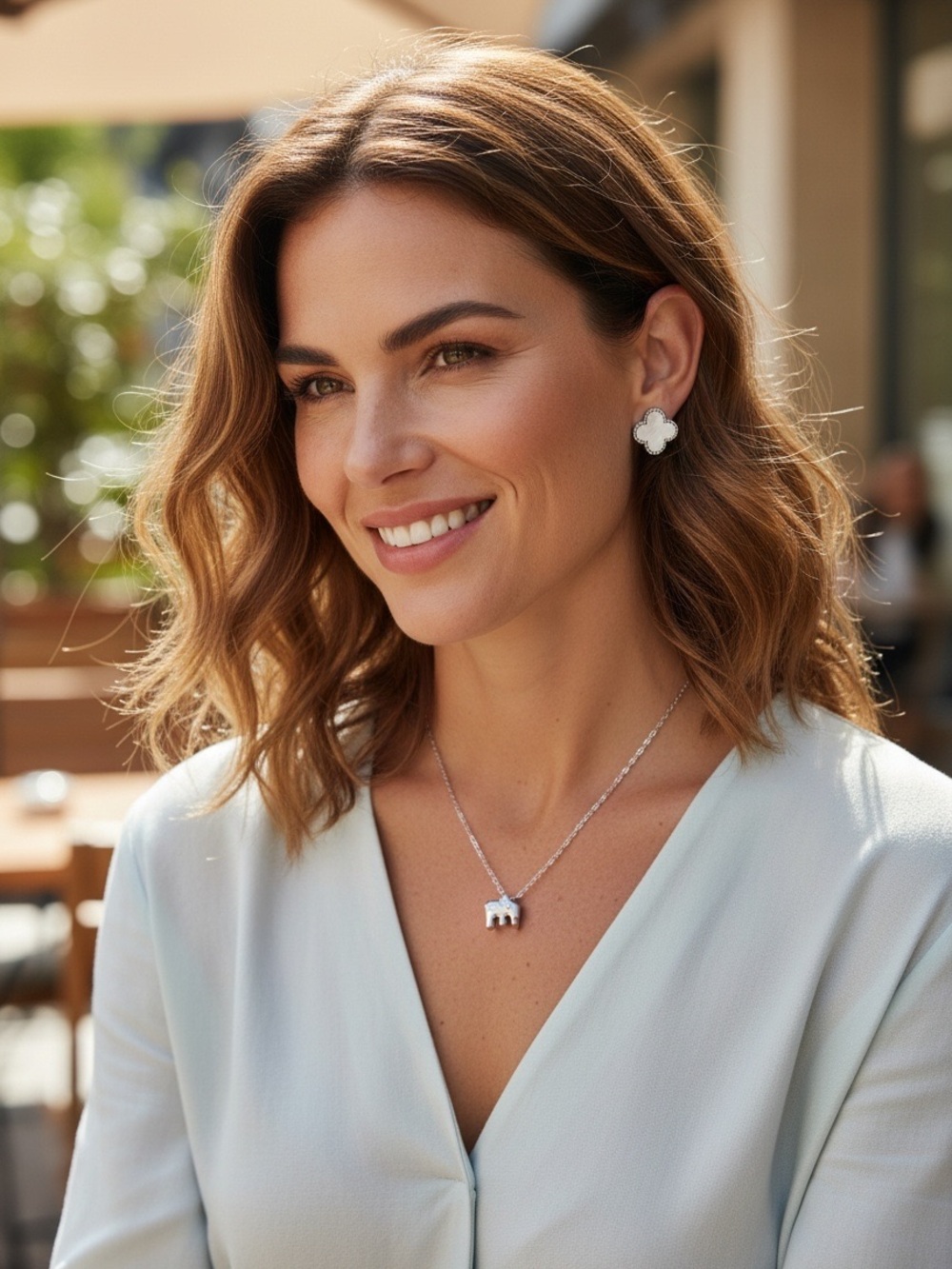 Lily Sky Jewelry Set NIB | Clover Earrings + Elephant Necklace • Silver Tone